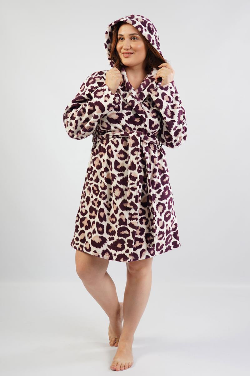 Woman Fleece Big Size Leopard Dressing Gown