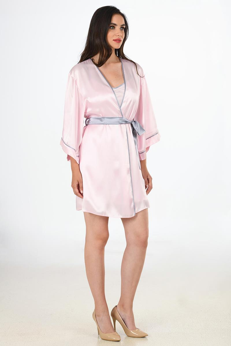 Woman Satin Pinky Dressing Gown Set