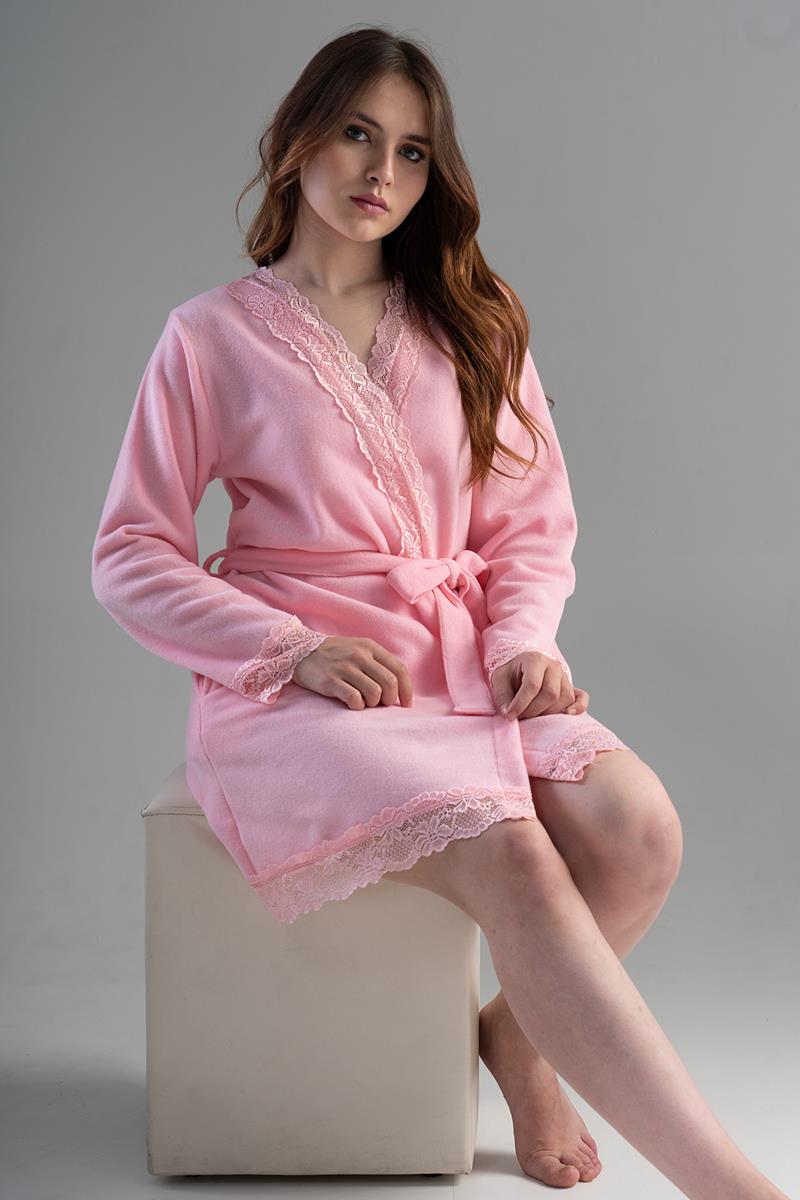 Woman Pink Lace Dressing Gown