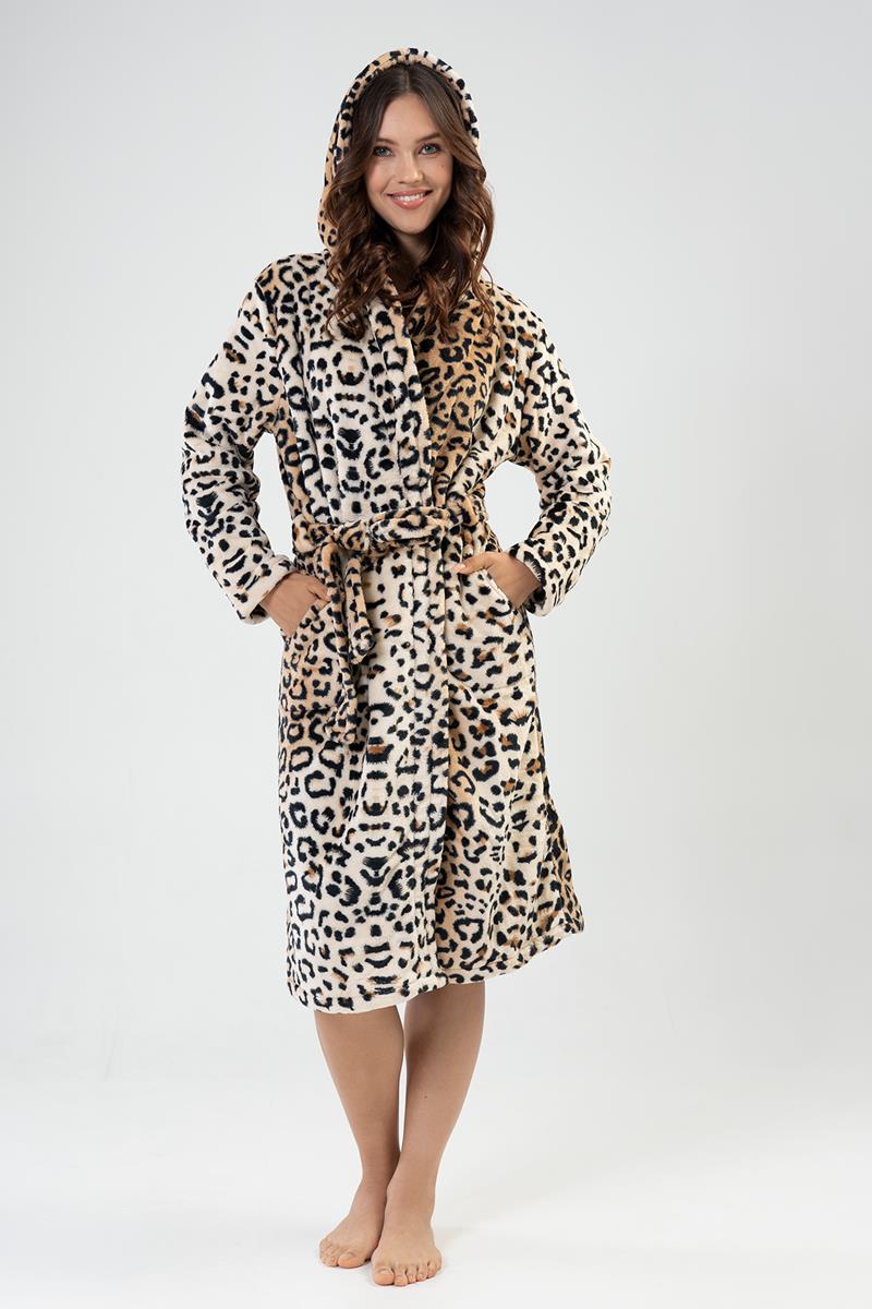 Woman Soft Leopard Long Dressing Gown