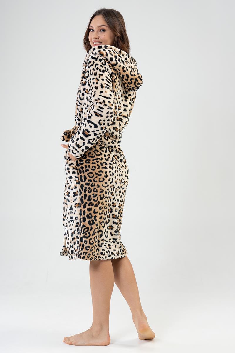 Woman Soft Leopard Long Dressing Gown